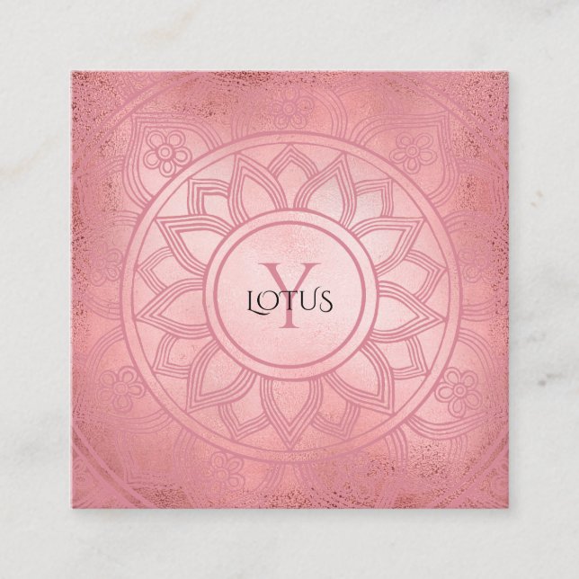 Tarjeta De Visita Cuadrada Centro de Yoga Rosa Gold Elegant Lotus Mandala (Anverso)