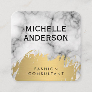 Tarjeta De Visita Cuadrada Cepillado de oro de Faux de Mármol