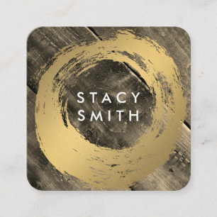 Tarjeta De Visita Cuadrada Cepillo de oro del panel de madera