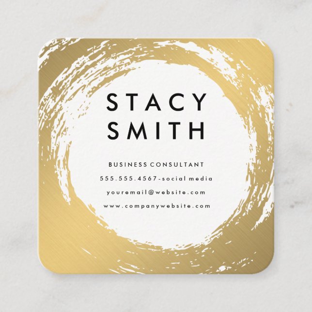 Tarjeta De Visita Cuadrada Cepillo de oro elegante (Anverso)