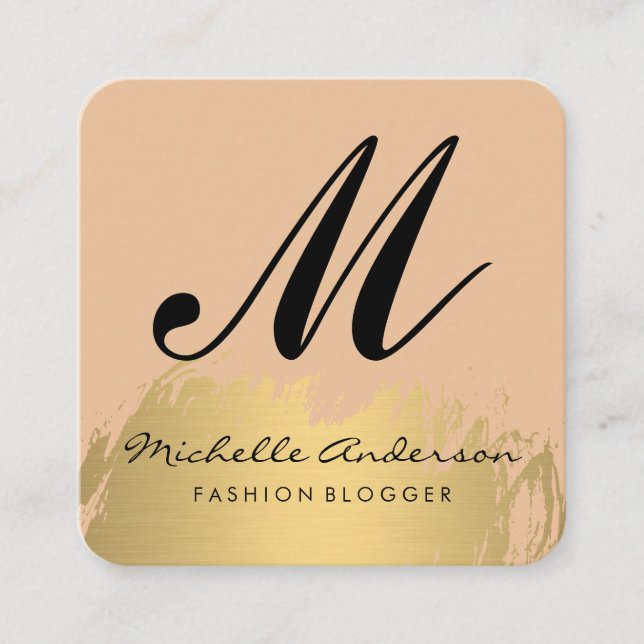 Tarjeta De Visita Cuadrada Cepillo de oro elegante | Fashionista (Anverso)