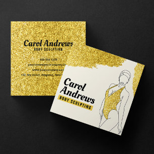 Tarjeta De Visita Cuadrada Cera de modelado corporal con brillo de oro de luj