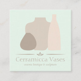 Tarjeta De Visita Cuadrada Cerámica de porcelana hecha a mano verde marfil