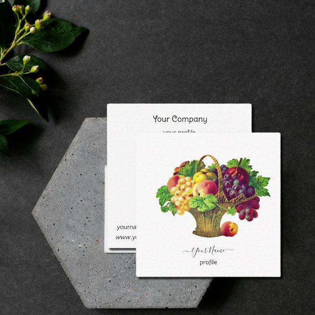 Tarjeta De Visita Cuadrada Cesta de fruta de época - personalizada (Subido por el creador)