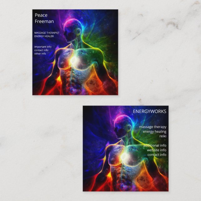 Tarjeta De Visita Cuadrada Chakras | Auras humanas | Energy Healer (Anverso / Reverso)