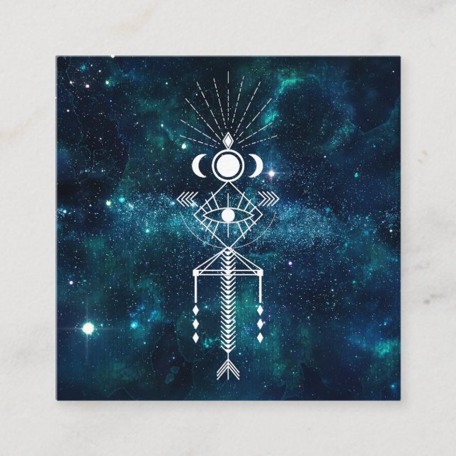 Tarjeta De Visita Cuadrada *~* Chamán cósmico celestial sagrado azteca tribal (Anverso)