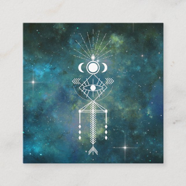 Tarjeta De Visita Cuadrada *~* Chamán cósmico celestial sagrado tribal azteca (Anverso)