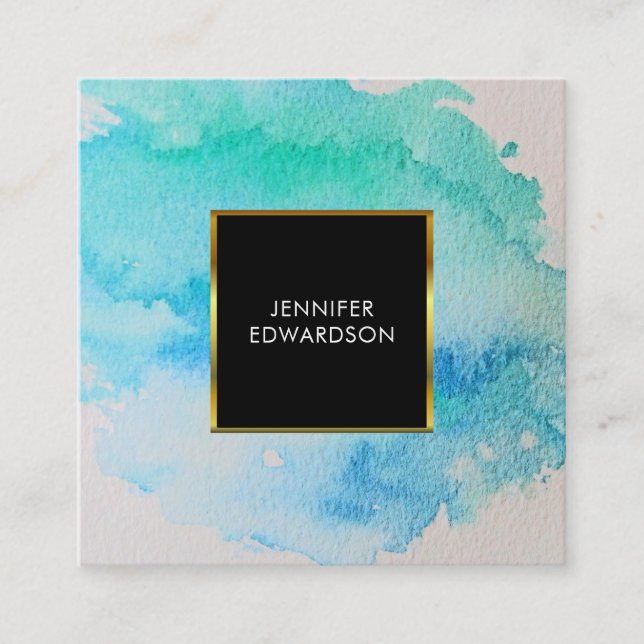 Tarjeta De Visita Cuadrada Chapoteo verde azulado moderno de la salpicadura (Anverso)