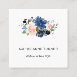 Tarjeta De Visita Cuadrada Charm Blue Pink Flowers Salón de belleza profesion