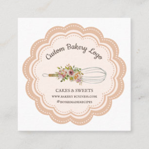 Tarjeta De Visita Cuadrada Chef de panadería batidor de flores