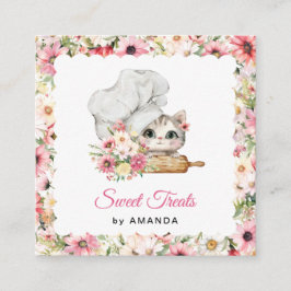 Tarjeta De Visita Cuadrada Chef Kitten Bakery Thank you