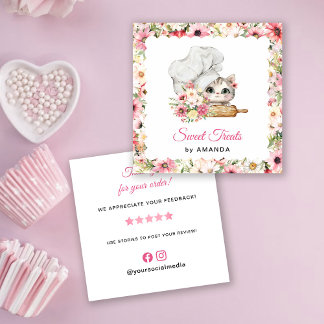 Tarjeta De Visita Cuadrada Chef Kitten Bakery Thank you