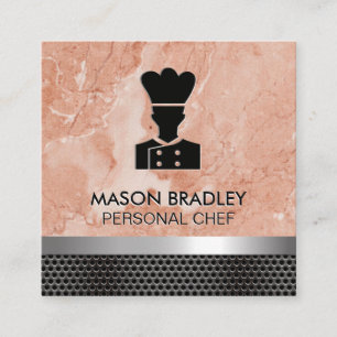 Tarjeta De Visita Cuadrada Chef   Mármol Naranja   Mímica metálica