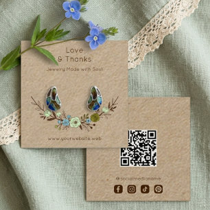 Tarjeta De Visita Cuadrada Chic Boho Brown Floral Jewelry Card TMF26
