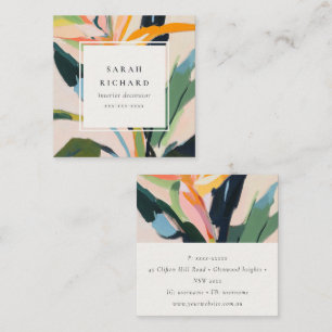 Tarjeta De Visita Cuadrada Chic Boho Colorido Ave del Paraíso Pintado Floral