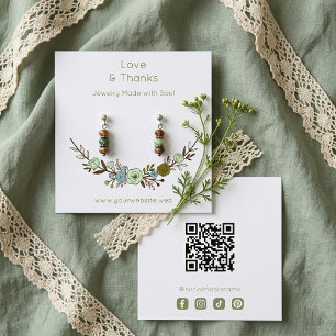Tarjeta De Visita Cuadrada Chic Boho Green Floral Jewelry Card TMF26