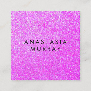 Tarjeta De Visita Cuadrada Chic, Femenina y Glam Lila Purpura Brillo Destello