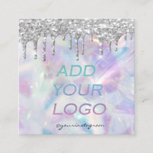 Tarjeta De Visita Cuadrada Chic Holográfico Brillo de Plata con Goteo Tu Logo