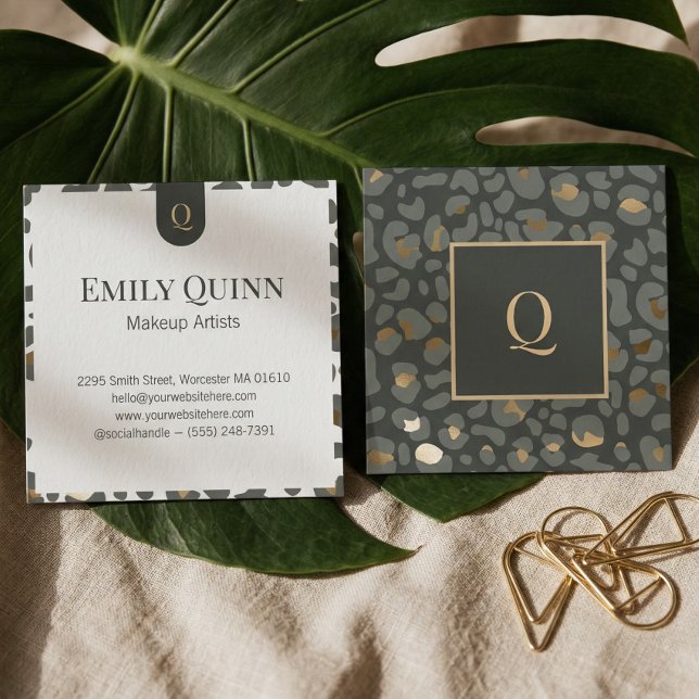 Tarjeta De Visita Cuadrada Chic Luxury Monogram Leopard Cheetah Print Beauty  (Chic Luxury Monogram Leopard Cheetah Print Beauty Square Business Card)