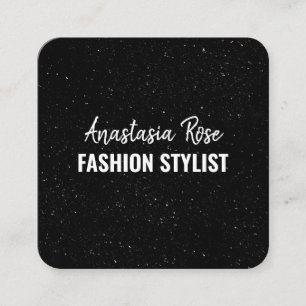 Tarjeta De Visita Cuadrada Chic Moderno Negro Blanco Minimalista Brillo Galax