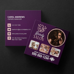 Tarjeta De Visita Cuadrada Chic Rose Gold Spa de Belleza Cabello Uñas Maquill