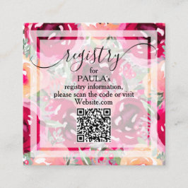 Tarjeta De Visita Cuadrada Chic Watercolor Pink Flowers QR Registry Card