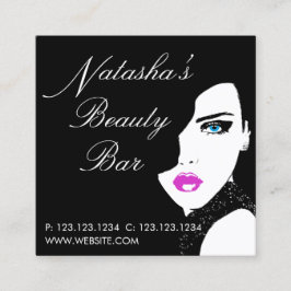 Tarjeta De Visita Cuadrada Chica de moda Bar de belleza rosa negro