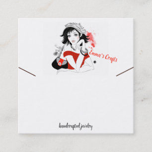 Tarjeta De Visita Cuadrada Chica de moda en pantalla de collar rojo