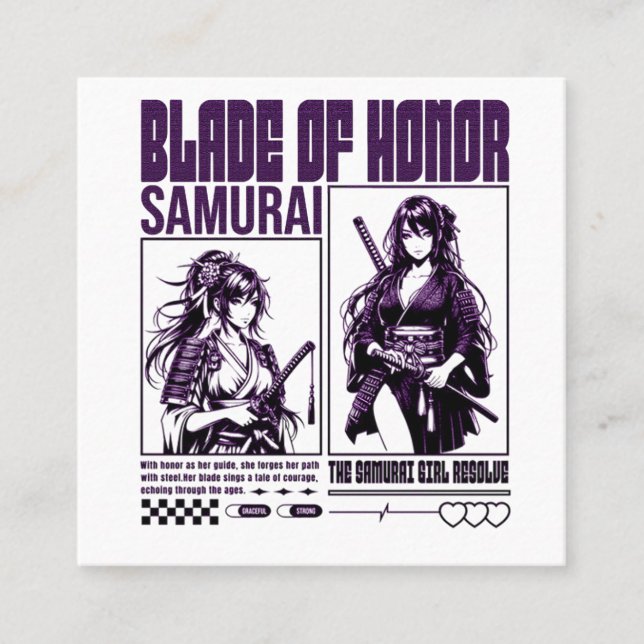Tarjeta De Visita Cuadrada Chica de Samurai (Anverso)