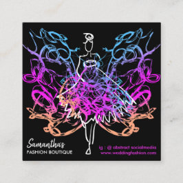 Tarjeta De Visita Cuadrada Chica de vestido de moda mariposa abstracto