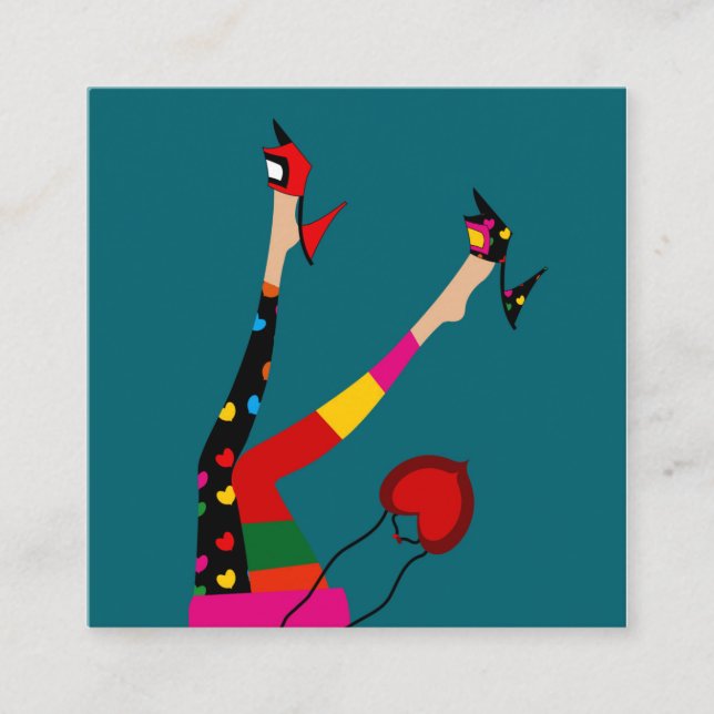 Tarjeta De Visita Cuadrada chica funky con medias coloridas (Anverso)