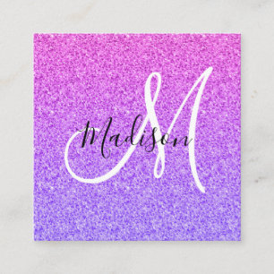 Tarjeta De Visita Cuadrada Chica y Glam Lila Purpura Brillo Ombre Monograma