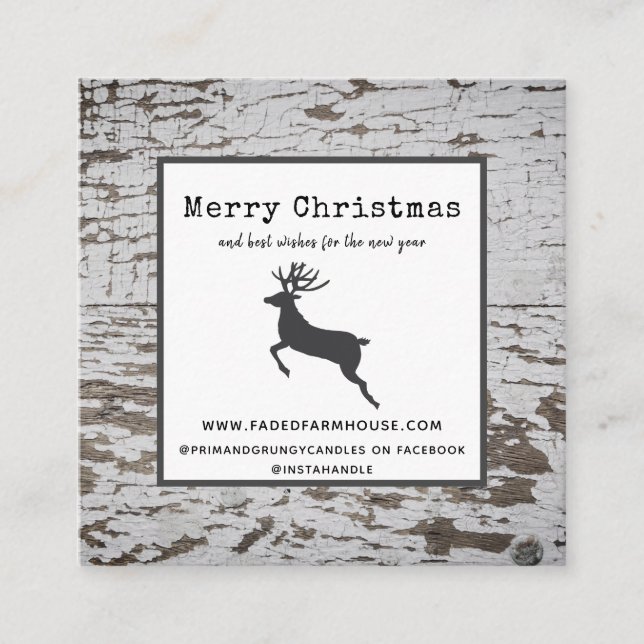 Tarjeta De Visita Cuadrada Chippy Wood afligida casa de campo Feliz Navidad (Anverso)