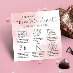 Tarjeta De Visita Cuadrada Chocolate Smash Heart Care Guide Pink Watercolor