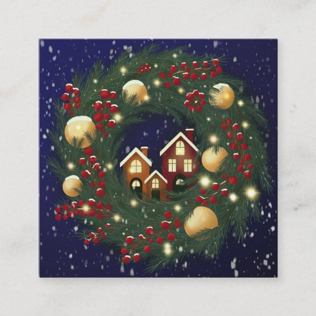 Tarjeta De Visita Cuadrada Christmas wreath with pine branches (Anverso)