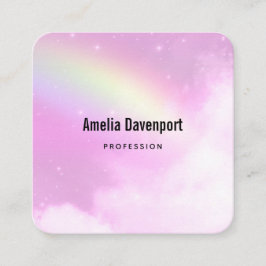 Tarjeta De Visita Cuadrada Cielo rosa con arcoiris amarillo limón