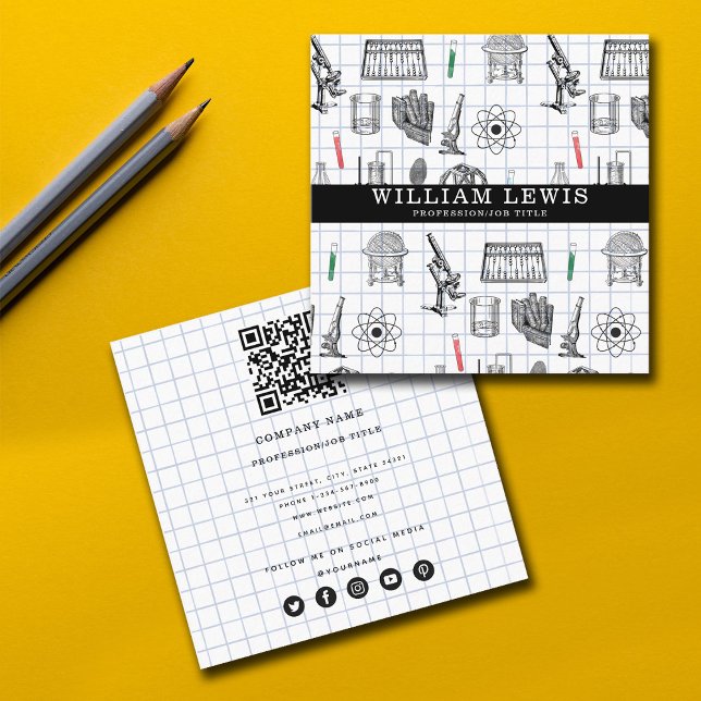 Tarjeta De Visita Cuadrada Ciencia Química Científica Código QR Medios Social (Subido por el creador)