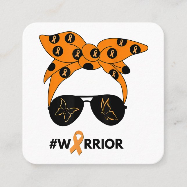 Tarjeta De Visita Cuadrada Cinta naranja Guerrera del Cáncer de Riñón Bandana (Anverso)