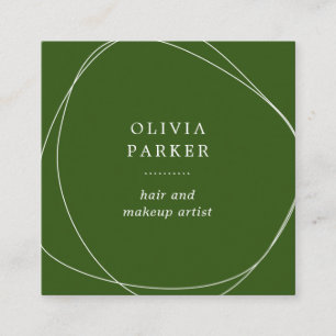 Tarjeta De Visita Cuadrada Círculo abstracto blanco  Verde forestal