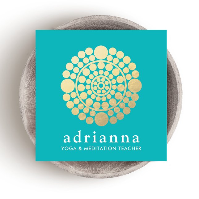 Tarjeta De Visita Cuadrada Círculo de oro moderno Mandala Turquoise (Subido por el creador)