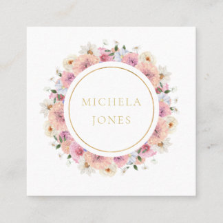 Tarjeta De Visita Cuadrada Círculo elegante de diseño para mujeres con flores
