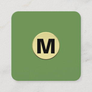 Tarjeta De Visita Cuadrada Círculo Spot Monograma Gold 3d - Moss Green