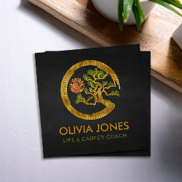 Tarjeta De Visita Cuadrada Círculo Zen Enso y Mosaico del Árbol Bonsai