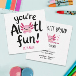 Tarjeta De Visita Cuadrada Cita divertida con amigos lindos Alotl Fun rosa 