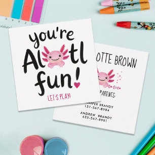 Tarjeta De Visita Cuadrada Cita divertida con amigos lindos Alotl Fun rosa