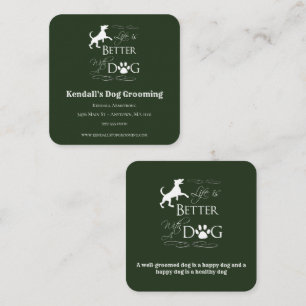 Tarjeta De Visita Cuadrada Cita divertida verde para perro Grooming