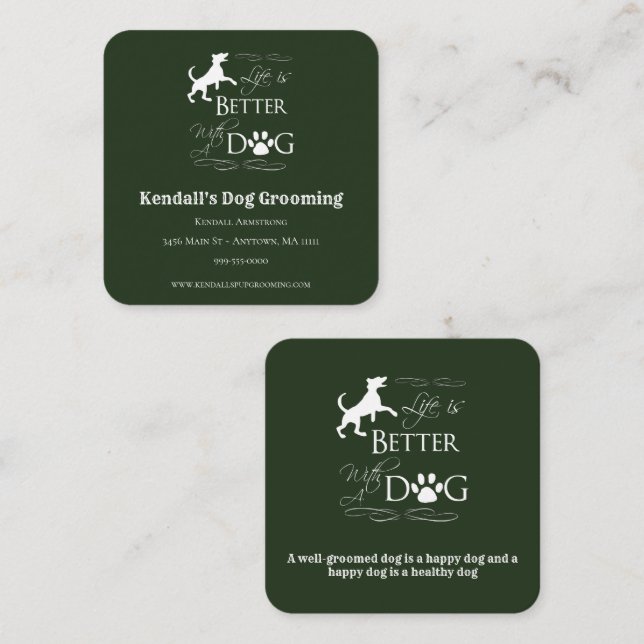 Tarjeta De Visita Cuadrada Cita divertida verde para perro Grooming (Anverso / Reverso)