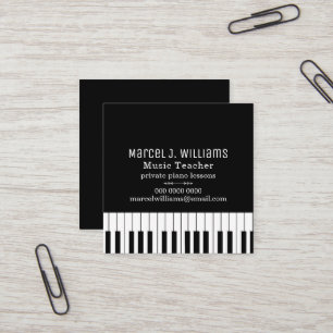 Tarjeta De Visita Cuadrada Clases de Piano Profesor de Música blackandwhite