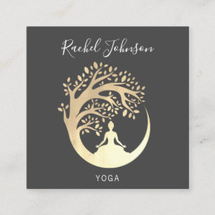 Tarjeta De Visita Cuadrada Clases de Yoga Instructor Privado Qr GoldGray