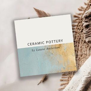 Tarjeta De Visita Cuadrada Clásica Artista Dusky Blue Gold Textura de pintura